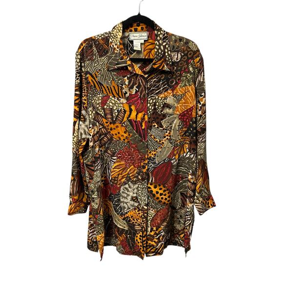 Vintage Diane Gilman 100% Silk Mixed Print Sequin Embellished Tunic Womens 1X - Picture 1 of 5